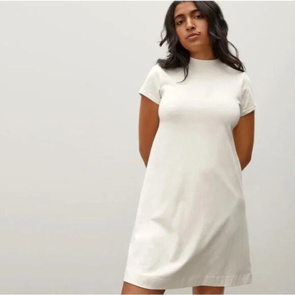 Everlane Womens Weekend Swing Dress Small Cream Canvas Short Sleeve Aline NWT - Picture 1 of 7